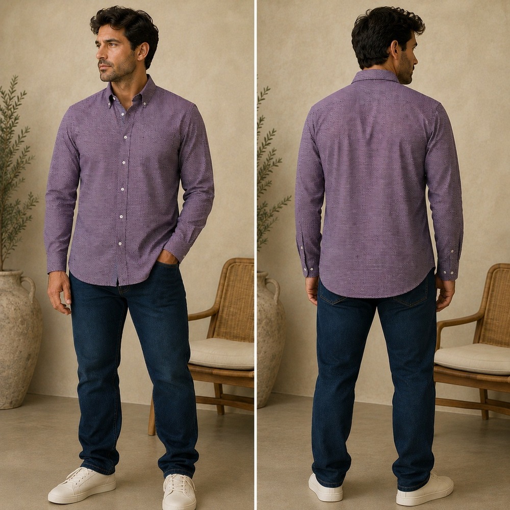 Bonobos Shirt Mens L Purple Geometric Micro Print Slim Fit Stretch Long Sleeve